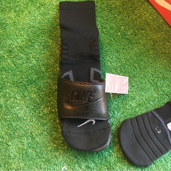 NEW NFL NIKE PADDED CREW AND BENASSI JDI SLIDE COMBO 11 + L BLACKOUT - Picture 3 of 5